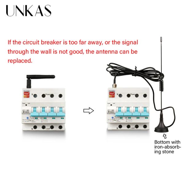 UNKAS 1P 2P 3P 4P TUYA App APP WiFi Circuit Breaker Interrupteur Smart Life Timer Voice Remote Contrôle Automatique Interrupteur intelligent