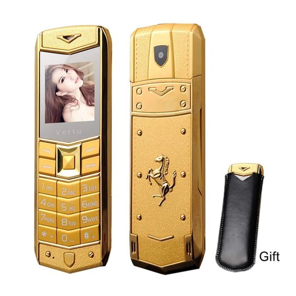 Téléphone portable en métal A8 débloqué avec super mini carte ultra-mince luxe double cartes sim appareil photo MP3 Bluetooth 1,8 