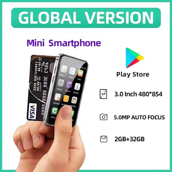 Desbloqueado I14 Mini teléfono celular 3.0 '' Pantalla Android 8.1 Smartphone Google Play Quad Core 3G WCDMA 2GB RAM 32GB ROM Tarjeta SIM dual 5MP Play Store Teléfonos móviles pequeños
