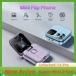 Déverrouillé i16 pro mini téléphone mobile 2G GSM Double carte SIM Speed Speed Video Player Voice Magic 3.5 mm Jack FM Small Flip Cell Phone