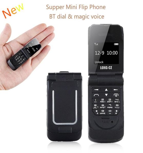 Débloqué LONGCZ J9 066quot Le plus petit téléphone portable Mini téléphone portable à rabat sans fil Bluetooth Dialer FM Magic Voice Hands Earph7984009