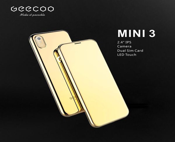 Teléfono celular desbloqueado de lujo con marco de metal dorado, teléfono con tarjeta súper mini ultrafino y cámara con botón táctil MP3, marcador Bluetooth, móvil c2783547