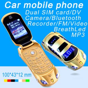 Ontgrendeld Nieuwste Aankomst Super Mini Phones Autosleutel Model Student Flip Luxe Mobiele Telefoon Childrend's Toy Dual Sim Card Cartoon Cars Shape Cellphone