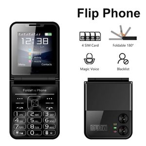 Ontgrendeld Nieuwe Klassieke Flip Mobiele Telefoon 2.6 Inch Scherm 2G GSM 4 Sim-kaart Snelkiezen Magic Voice LED Zaklamp Backup Opvouwbare Mobiele Telefoon