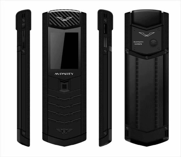 Nouveaux téléphones portables MParty LT2 débloqués corps en cuir en acier inoxydable de luxe téléphone portable double carte SIM 2.4 pouces métal voiture de sport téléphone mobile