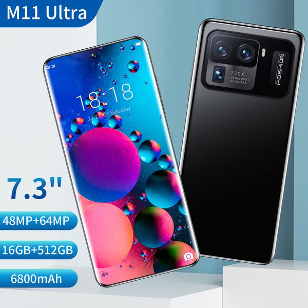 Teléfono desbloqueado 2022 Hot NewStyle M11ultra Versión global Original Android Smartphone Smartphone de 7.3 pulgadas Pantalla de perforación Celular Dual Sim Cell Mobile Smart Cara ID 5G 4G