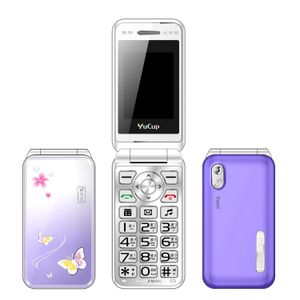 Desbloqueado Pretty Flip Mujer Teléfono móvil Pantalla grande Linterna delgada Lindo estilo Clamshell Dos Sim Fácil de trabajar Estudiante Teléfono celular Sin cámara para Lady Girl