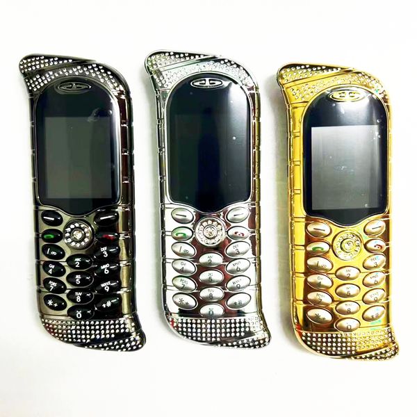Teléfono celular desbloqueado de acero inoxidable con diamante, cuero, lujo, negocios, clásico, metal, GSM, tarjetas Sim duales, cámara, Bluetooth, FM, Mp3, estuche gratuito