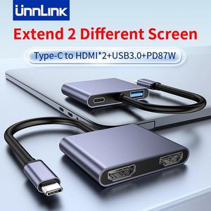 Unnlink 4K USB C Hub Type vers double HDMI 3.0 PD 87W adaptateur de convertisseur pour Macbook Air Pro M2 M1 étendre 2 écrans différents