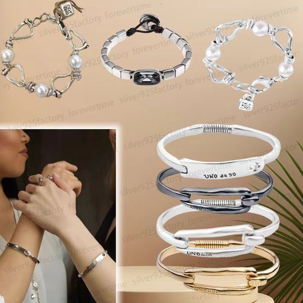 UNOde50 Pulseras de diseño con dijes de cristal gris para mujer Cadena cubana Pareja Pulsera de hombre de múltiples capas Pulsera de cuero de alta calidad Brazaletes Regalo de joyería para madre