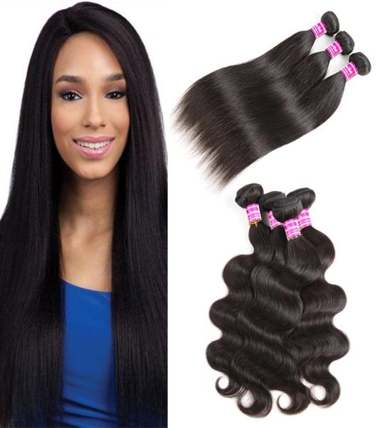 Non transformés 10a brésiliens vierges cheveux bundles vendeurs cheveux humains raides tisse des extensions de cheveux de vague de corps trames couleur naturelle 9648494