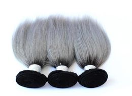 Non transformés 1BGray Ombre Cheveux Bundles 100g Péruvien Argent Gris Cheveux Humains Tisse Péruvienne Soie Cheveux Raides Bundles Vierge Trame3248556