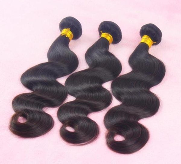 Extensiones de cabello brasileño sin procesar Grado superior Peruano Malasia Indio Armadura del cabello humano Cabello brasileño de la onda del cuerpo 3 unids / lote Whole5719895