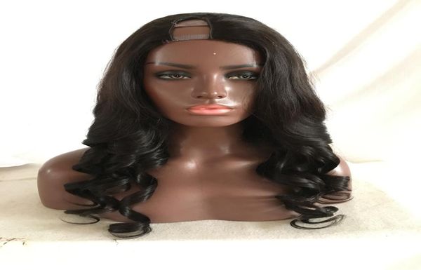 Pelucas de cabello humano virgen brasileño sin procesar, parte en U, pelucas de cabello humano ondulado natural, parte media, ondulada, ninguna peluca de encaje para negro Wo5759677