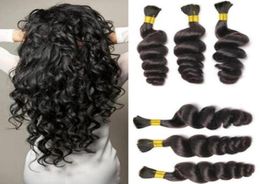 Não processado encaracolado trança cabelo humano 9a 3 pçs negócio brasileiro onda solta volume de cabelo para micro tranças 4711046