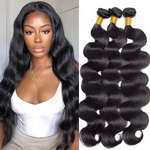 Onbewerkte menselijk haar lichaamsgolf haaruitbreidingen 1 3 4 bundels deal body wave bundels 30 inch rauwe Indian Remy maagdelijk haar inslag