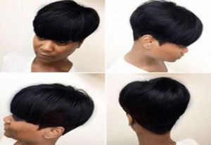 Cheveux humains non transformés coupe de lutin courte coiffures noires faites à la Machine perruques pour femmes postiches brésiliennes mode Wigs4167476