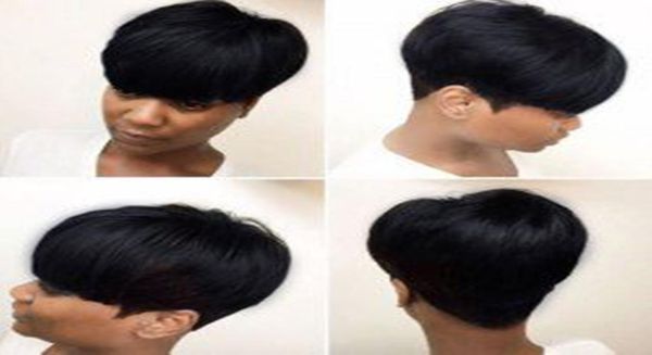 Cabello humano sin procesar, corte Pixie corto, peinados negros, pelucas hechas a máquina para mujeres, postizos brasileños, pelucas de moda 8115506