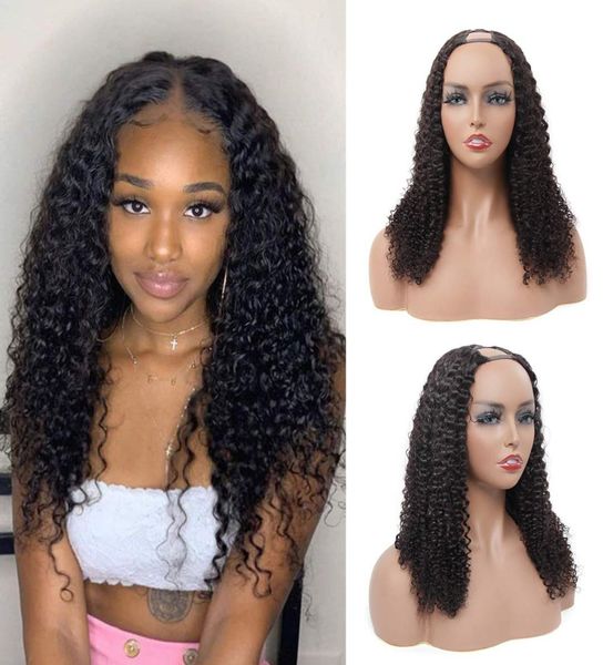 Peluca de cabello humano brasileño rizado rizado sin procesar, parte en U, 1024 pulgadas, 130 de densidad, color natural, se puede teñir para mujeres negras4839317