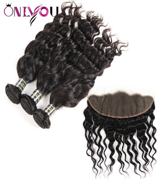 Faisceaux de cheveux brésiliens de vison non transformés avec cheveux humains ondulés frontaux avec fermeture Extensions de cheveux de vague naturelle juste pour blac7800407