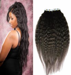 Non transformés vierge brésilienne crépus cheveux raides 100g 40pcs couleur naturelle Yaki cheveux bande dans les extensions de cheveux humains 4100607