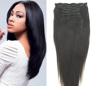 Onverwerkte Maagd Maleisische Clip in Yaki Straight Hair Extensions Italiaanse Yaki Weave Natural Menselijk Haar Grof Yaki Clip Ins