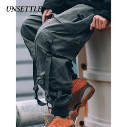 UNSETTLE Bolsillos laterales japoneses Pantalones cargo estilo militar hombres Hip Hop Hombre Tatical Pantalones para hombre Joggers Casual Streetwear Pantalones LJ201007