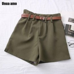 UNUA AMO 2021 Zomer Hoge taille Suit shorts Vrouwen Koreaanse stijl Fashion Casual Wide Been A-lijn met riem dames