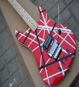 Guitare rouge inhabituelle Edward van Halen 5150 Black Blanc Stripe Guitar électrique rouge F Loyd Rose Tremolo Bridge Top Sell8223220