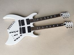 Ongebruikelijke vorm wit 12 + 6 snaren dubbele hals elektrische gitaar met palissander toets chroom hardware