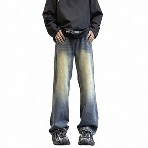 Unvanqu 2024 Printemps coréen Nouveau Heavy Wed Hommes Micro Jeans évasés Simple Pantalon en denim lâche Fi Street Pantalon de travail décontracté K6ki #
