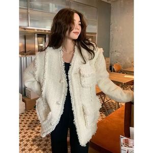 UNXX mode coréenne Chic Vintage Tweed laine veste manteau femmes automne simple boutonnage gland vêtements de bureau Blazer 240202