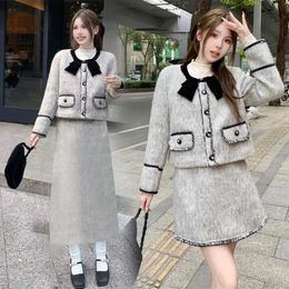 UNXX grande taille femmes automne hiver Tweed veste robe ensemble pour grosse fille français élégant à la mode haut jupe 2 pièces 240103