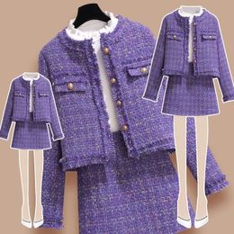 UNXX Purple Fragrant Style Womens Suit Veste Joupe Set Spring and Automne Elegant Top Aline Twopiece 240412