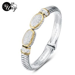 UNY Bangle Pave Stone Cable Wire Rétro Antique Spring Claps Bangle Bel Amour Valentine Cadeaux De Noël Bracelets De Bateau Libre240125