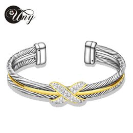 UNY Jewel Jewelry Pulsera de alambre de doble trenzado, regalo para mujer, brazalete inspirado en diseñador de dos tonos elegante 240228