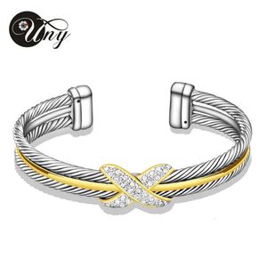 UNY bijou bijoux Double torsadé câble fil Bracelet femmes cadeau élégant deux tons concepteur inspiré manchette Bracelet 240124
