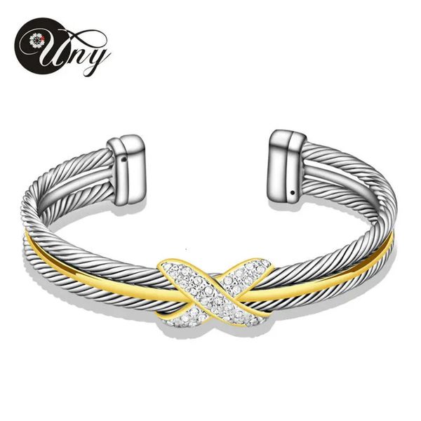 UNY bijou bijoux Double torsadé câble fil Bracelet femmes cadeau élégant deux tons concepteur inspiré manchette Bracelet 240228