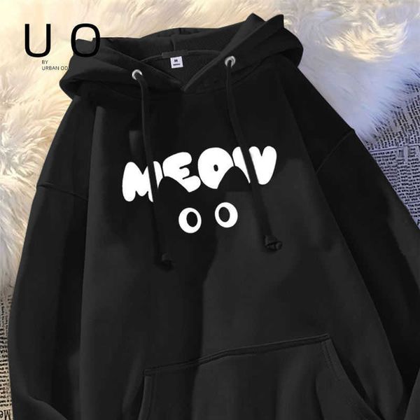 Uo Silver Fox Down American Cat Ear Sweater para hombres y mujeres Nuevo abrigo con capucha Loose Lazy Top