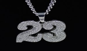 UODESIGN Big Size Nummer 23 Jersey hanger ketting goud kleur ronde gesneden strass gesimuleerde diamanten sportieve sieraden1883957