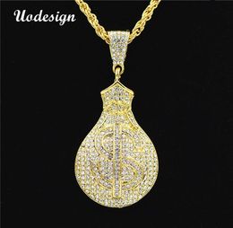 UoDesign Hip Hop Gold Color Iced Out Bling Us Dollars Purse Pendants Colliers pour hommes bijoux5508616
