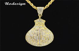 UoDesign Hip Hop Gold Color Iced Out Bling Us Dollars Purse Pendants Colliers pour hommes bijoux6295599