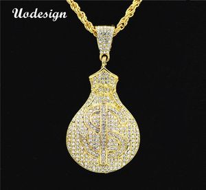 UODESIGN HIP Hop Gold Color Iced Out Bling Us Dollars Purse Hangers kettingen voor mannen Jewelry7608359