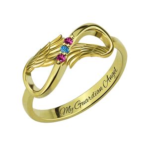 Uonney Drop Fabrikant gegraveerde Angel Wings Infinity Ring geboortestenen naam Ring voor moeder Girl Women Sieraden 240415