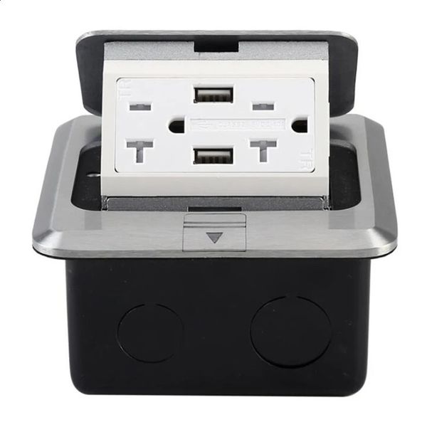 Couvre vers le sol en hausse du kit d'alimentation de la boîte 20a réceptacle duplex et 2 ports de chargement USB US PLIG 240415