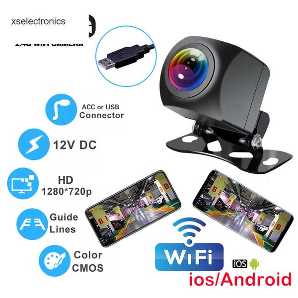 Mise à jour 12V 2.4G WIFI voiture caméra 720P HD Pixel étanche USB Parking avec cette caméra de voiture 170 avec lignes de guidage pour IOS Android voiture DVR