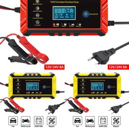 Update 12V8a 24V4a Volautomatische auto-acculader 110V-220V Snelle Power Pulse Repair Opladen Nat Droog Loodzuur Digitaal LCD-scherm