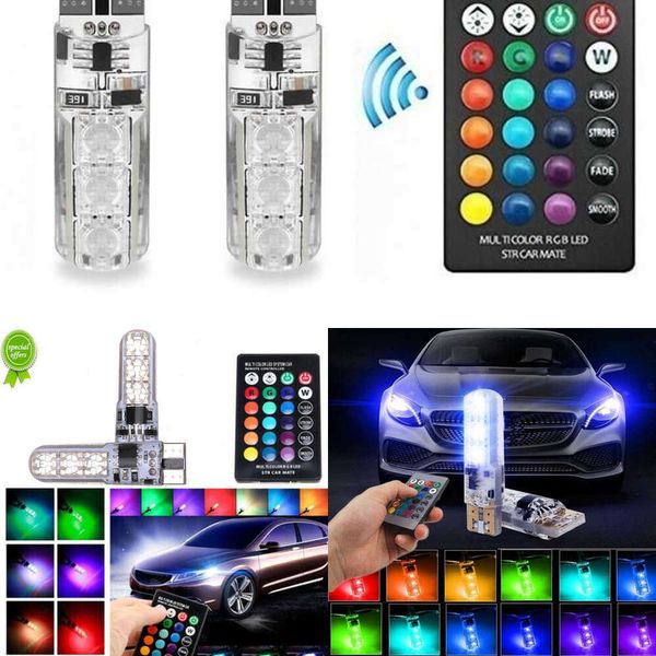 Mise à jour 2X T10 étanche W5w 501 ampoule latérale de voiture-6Smd 5050 RGB 7 couleurs télécommande LED (pas de batterie) lampe Flash stroboscopique