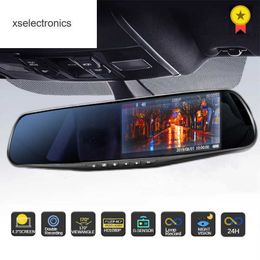 UPDATE 4.3in 24 uur rijrecorder HD 1080P Mirror Car Dash Cam Dual Lens Video Recorder CAR DVR Dash Camera Black Box Dashcam Nieuw 2022 Auto DVR