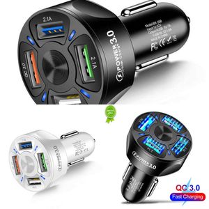 Update 4-poorts auto-USB-oplader 7A 48W Mini Quick Charge 3.0 Universeel snel opladen in autotelefoonoplader voor iPhone Samsung Xiaomi